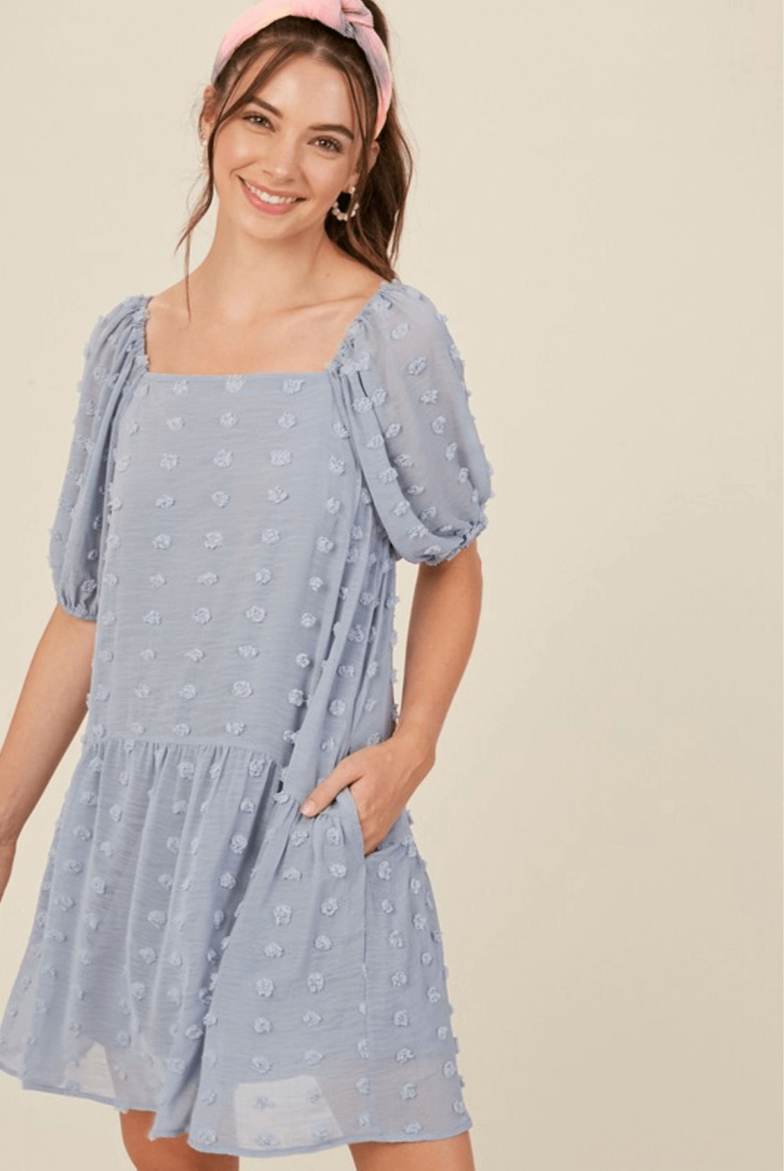 Blue Swiss Dot Shift Mini Dress | Charming and Elegant Women's Dress. Blue Swiss Dot Shift Mini Dress | Charming and Elegant Women's Dress.