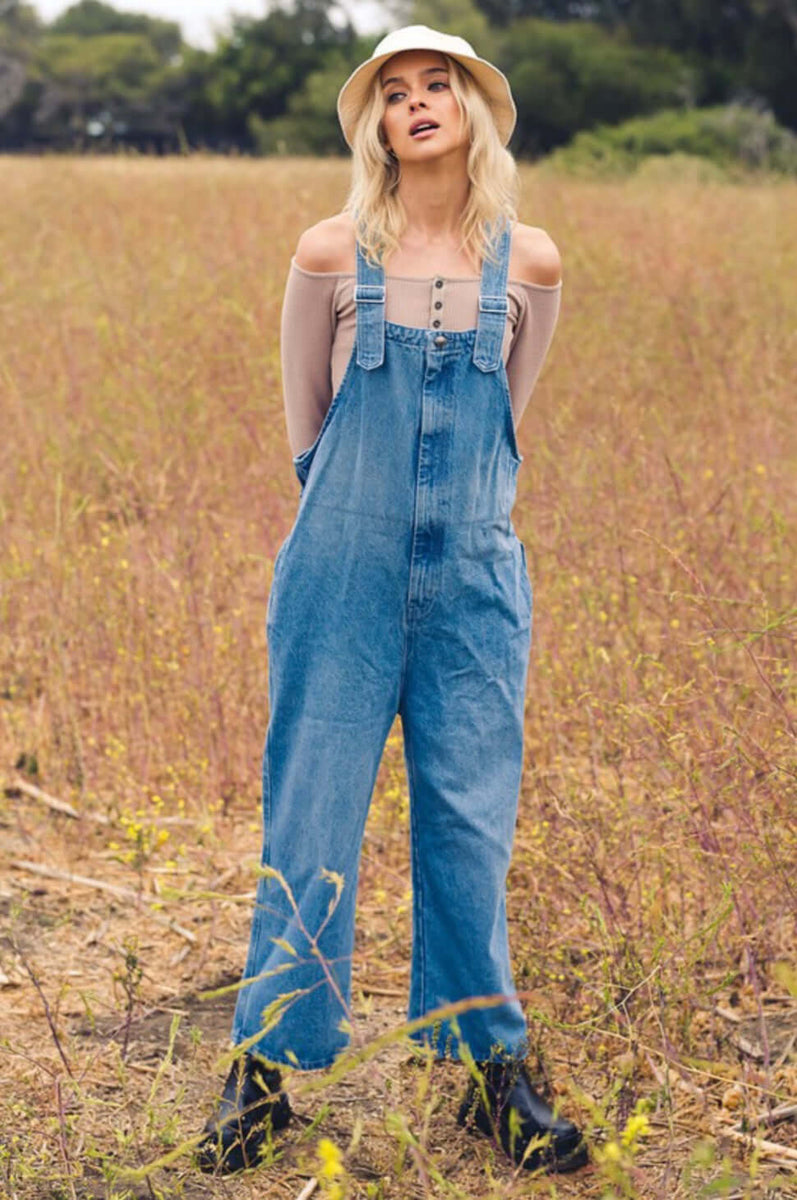 Full Size Wide Leg Washed Denim Overalls Plus Size main image 0