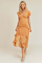 Flattering Ruffle Detailing - Orange Floral Midi Dress