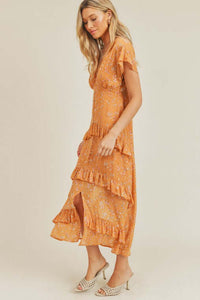 Versatile Occasion Dress - Orange Floral Midi Dress