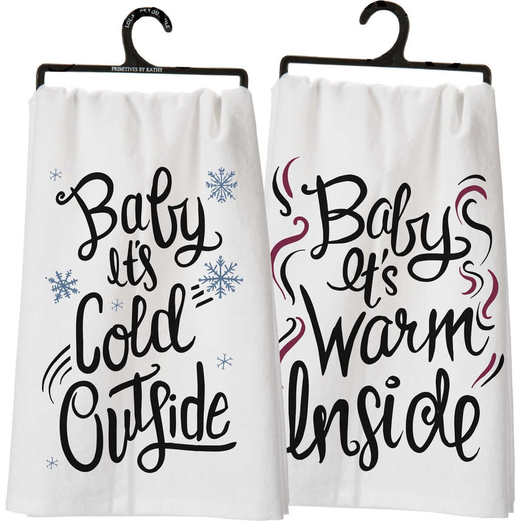 Reversible Baby It's Cold Outside kitchen dishtowel front and back