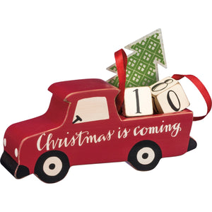 Wooden Red Truck and Christmas Tree Advent Calendar
