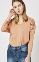 Women's-casual-mid-sleeve-kaki-shirt-fabric-stitch-detail-on-shoulder
