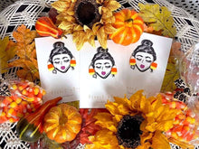 Branch Alley handmade polymer clay autumn candy corn stud earrings front.