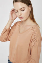 Women's-casual-mid-sleeve-kaki-shirt-fabric-stitch-detail-on-shoulder