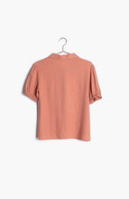 Mod Ref dusty pink collard button front short sleeve shirt back.