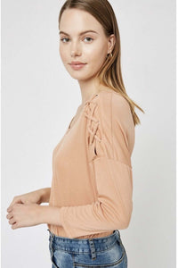 Women's-casual-mid-sleeve-kaki-shirt-fabric-stitch-detail-on-shoulder