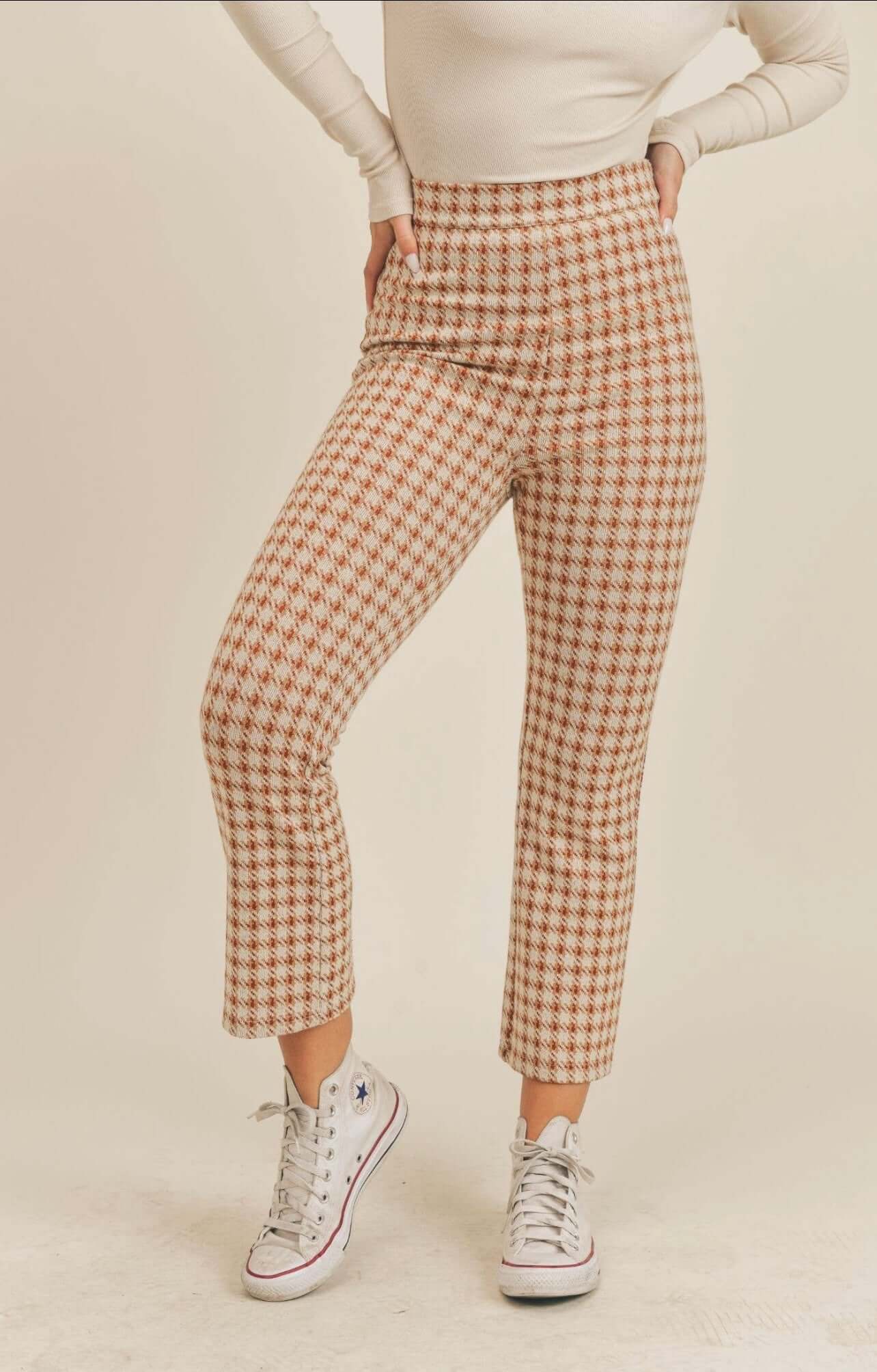 Women's Plaid High-Waisted Pants Classic Fall Trousers
