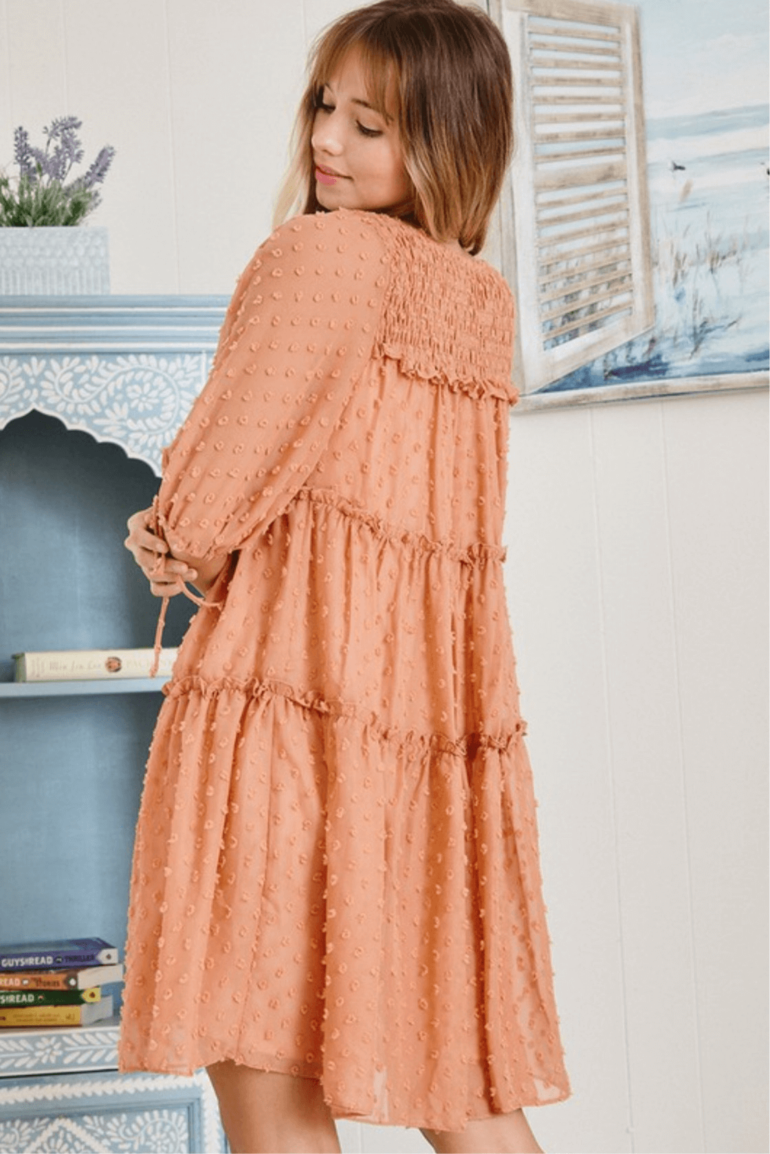 peach boho dress Peach Paisley Block Print Cotton Floor Length Boho Dress 38" / Petite (5'1" and below)