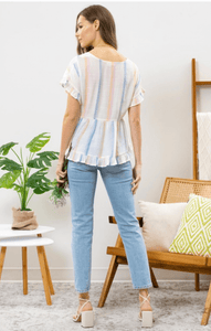 multi-color-striped-peplum-short-sleeve-blouse