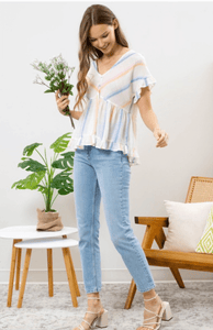 Flared silhouette striped peplum blouse for everyday fashion