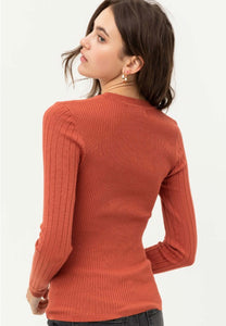 Orange Ribbed Sweater Shirt
