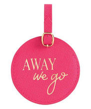 Pink Mud Pie Round Away We Go Faux Leather Luggage Tag front.