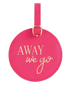 Pink Mud Pie Round Away We Go Faux Leather Luggage Tag front.